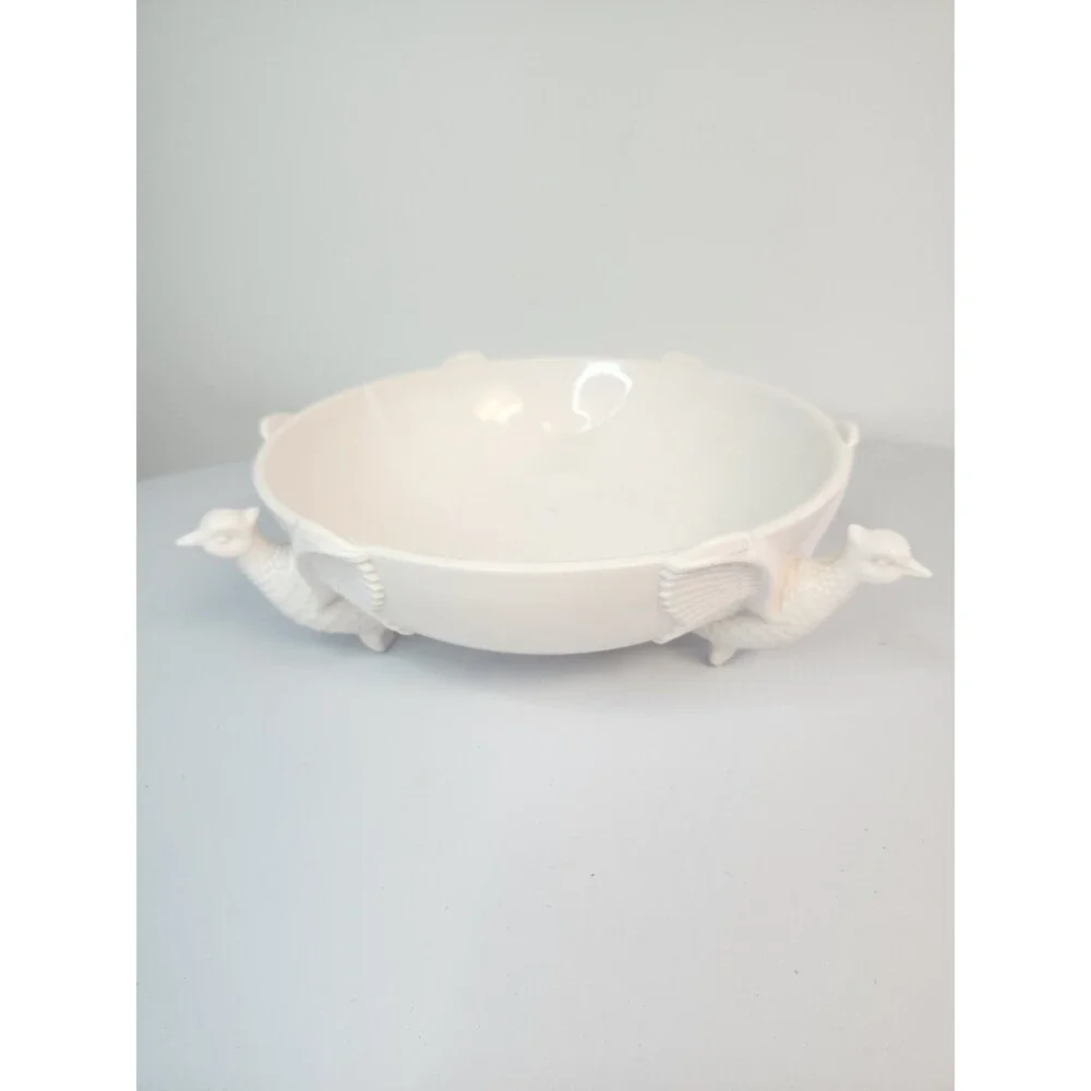 3 toed pheasant jeannette Pink Milk Glass center bowl salad bowl